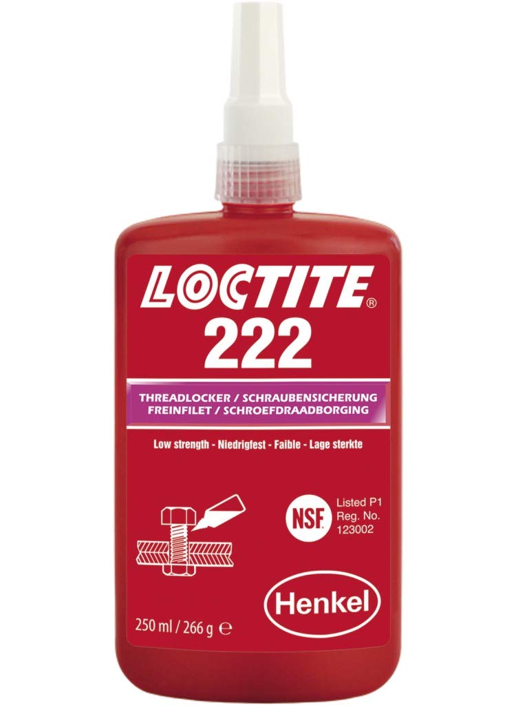 LOCTITE 222 Thread lock, Industrial Adhesive for Securing Screws, Low-Strength Liquid Adhesive for Small Metal Threads, Pumps and Gearboxes, Violet, 1x250ml
