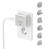 TESSAN 6-in-1 European UK Travel Plug Adapter Kit | 3 USB (1 USB C), 3 AC Outlets, Supports Type C, G, E/F, I, A, B, US to Europe UK Italy Australia Japan