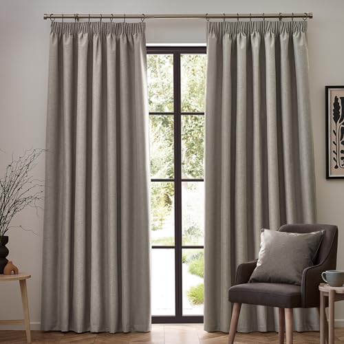 furn. Dawn Textured Blackout Pencil Pleat Curtains – Thermal Lined Pair (Linen - Width 229 x Drop 229cm)
