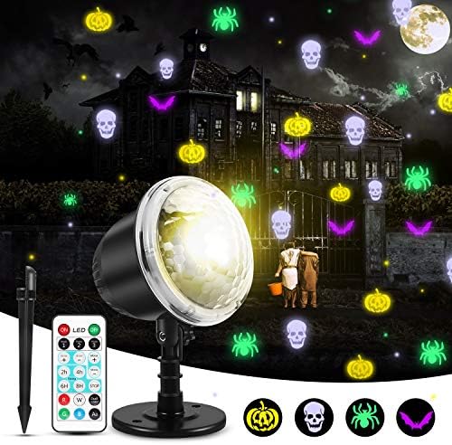 Halloween Projector Lights, mimoday Indoor Outdoor Holiday Lights with Remote Control 4Pcs Pattern Light Bead for Halloween Home Party Garden Landscape Wall Decorations