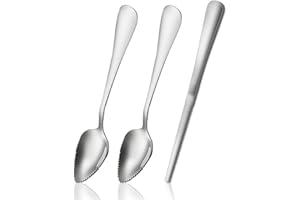 3pcs Serrated Grapefruit Spoons and Knife Set, Stainless Steel Curved Citrus Utensils for Lemon Kiwi Melon Lime Pitaya (Servi
