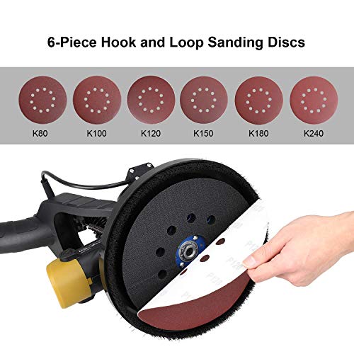 Ginour 360° 750W Drywall Sander With Vacuum Attachment, Variable Speed & LED Light, Extendable Handle, Long Dust Hose, Storage Bag, 6 Sanding Discs - Thumbnail 5
