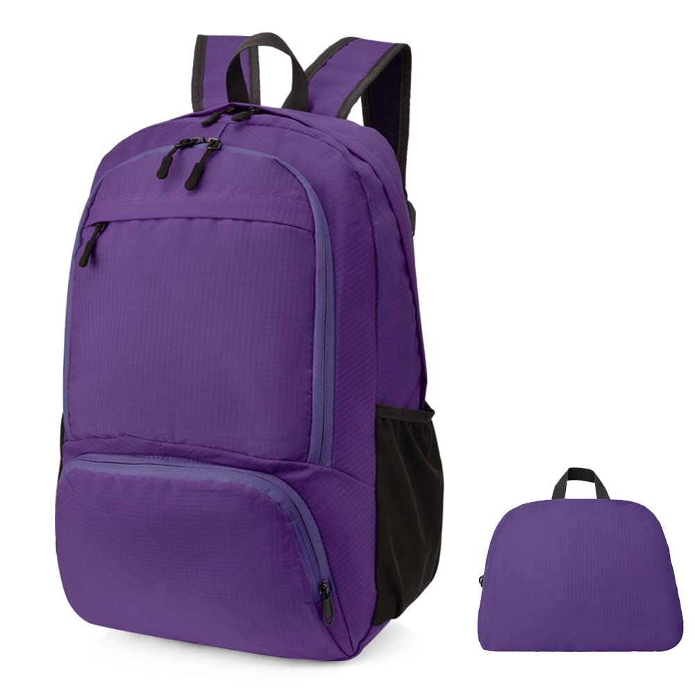 HYCOPROT 35L Packable Backpack Ultra Lightweight Foldable Rucksack Water Resistent Breathable Bag for Men Women Outdoor Camping Walking Hiking Climbing Travel Daypack (Purple-1)