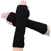 Lcaiualu Winter Women Arm Warmers Long Fingerless Gloves for Women Mittens Knit Wrist Warmers with Thumb Hole Warm Sleeves