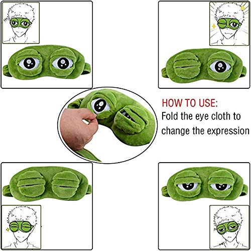 YouU 2 Pack 3D Cute Frog Sleep Eye Mask Green Cartoon Sad Frog Eye Mask Cover Sleeping Rest Travel Anime Funny Gift (Women's Style)
