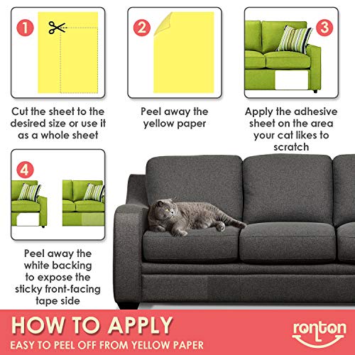 Ronton Cat Scratch Deterrent Tape - 12 in X 17 Anti Scratch Tape for Cats | 100% Transparent Clear Double Sided Training Tape | Pet & Kid Safe | Furniture, Couch, Door Protector (10 Sheet) - Thumbnail 6