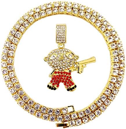 HH Bling Empire Mens Hip Hop Bling Iced Out 14K Gold Artificial Diamond Cartoon Characters cz Tennis Chain Necklace 22 Inch