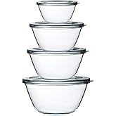 M MCIRCO Glass Mixing Bowls with Lids, 4 Packs Glass Bowl Set, Nesting Bowls for Meal Prep, Food Storage, Bowls For Cooking, Baking, BPA-Free, 0.8/1.7/2.9/4.8 Qt