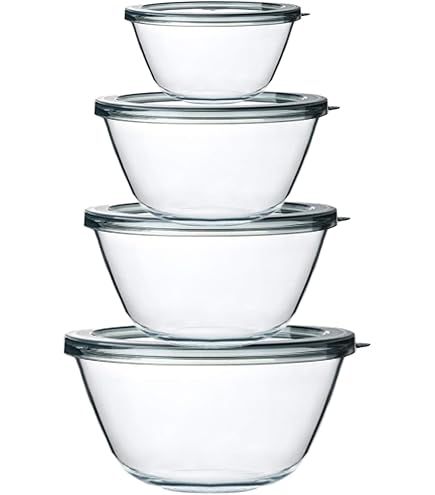Set De 3 Bols En Verre Avec Couvercles – 4.5QT, 2.7QT, 1.1QT – Grand Saladier
