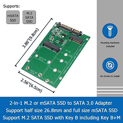 GODSHARK 2-in-1 M.2 NGFF or mSATA SSD to SATA 3.0 Adapter Converter Card, Support Mini SATA Hard Drive or M.2 B Key HDD