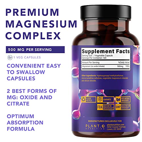 Plant.O Premium Magnesium Supplement [Vegan Oxide & Citrate, 500mg