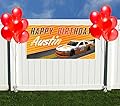 Yellow Sports Car NASCAR Birthday Banner Personalized Party Backdrop