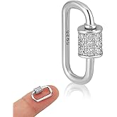 NBEADS 925 Sterling Silver Screw Carabiner Lock Clasps, 0.57x0.37inch mini Cubic Zirconia Keychain Lock Necklace Lock Clip for Jewelry Making Handbag DIY Accessory, Platinum