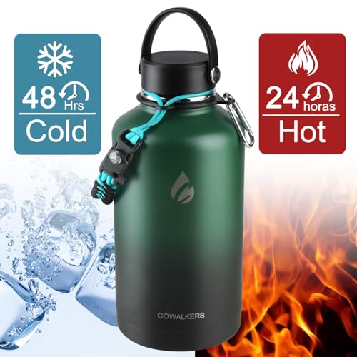 64oz Botella Térmica de Acero Inoxidable de 2 Litros, Termo Grande para Agua Fría de Metal para Mantener Frío, con Pajita y 3 Tapas para Gimnasio, Deportes y Oficina (Crush Indigo, 64oz)