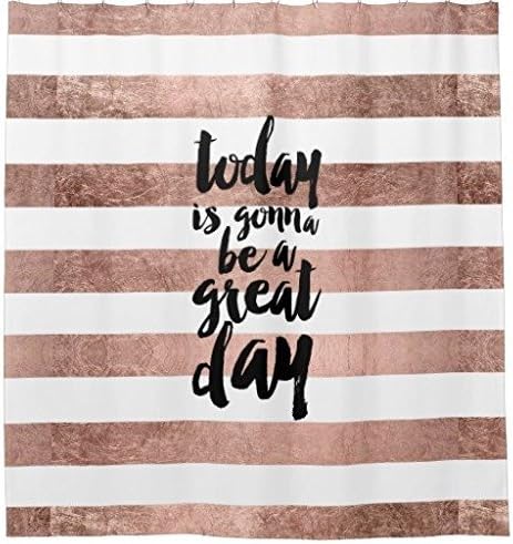 Modern Quote Great Day Typography Rose Gold Stripe Waterproof Fabric Polyester Bathroom Shower Curtain