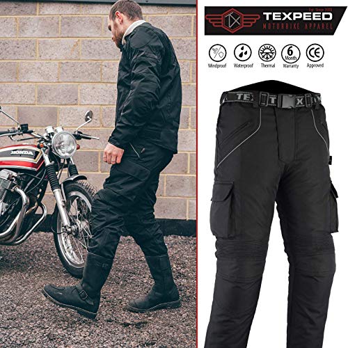 Texpeed heren motorbroek - 4 seizoen cargo Cordura waterdicht CE (EN 1621-1) bescherming - Zwart - Alle maten - Image 3
