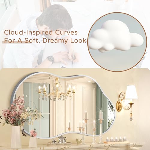 Fahomiss Irregular Wall Mirror - Decorative Asymmetrical Mirror with Aviation Aluminum Alloy Frame for Bathroom, Bedroom, Living Room, Cloakroom, Entryway