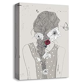 Canvas Wall Art Neighbor Girl Abstract Painting Artwork for Home Prints Framed - 12x18 inches