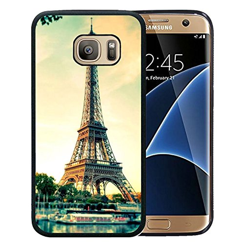 Galaxy S7 Edge Case, Customized Black Soft Rubber TPU Samsung Galaxy S7 Edge Case twilight with Eiffel Tower