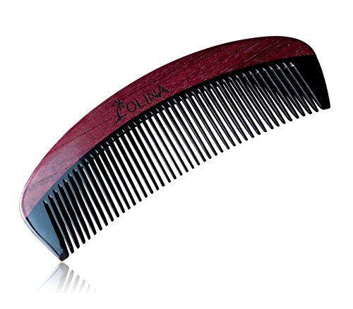 Unique Gift - Olina No Static Handmade Premium Quality Natural Black Ox Horn & Purple Heart Wood Comb with Natural Wood Aromatic Smell (Narrow-tooth Without Handle, Black Ox Horn & Purple Heart Wood, 5.9'')