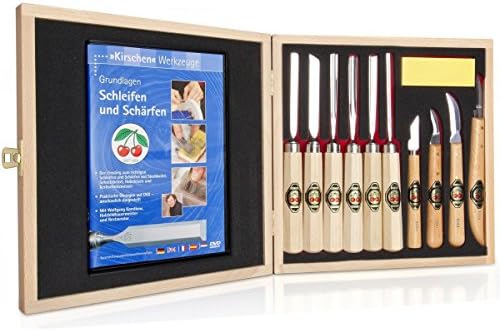 Two Cherries wood Carving tools Gouges. with DVD, in wooden box