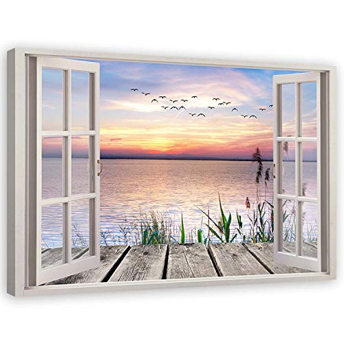 Feeby Quadro su Tela Paesaggio XXL 120x80 cm 1 Pezzo Stampa Murale Fotografia Decorazione da Parete Immagini Moderni per Soggiorno Camera da Letto Ufficio Cucina 3D Vista Blu