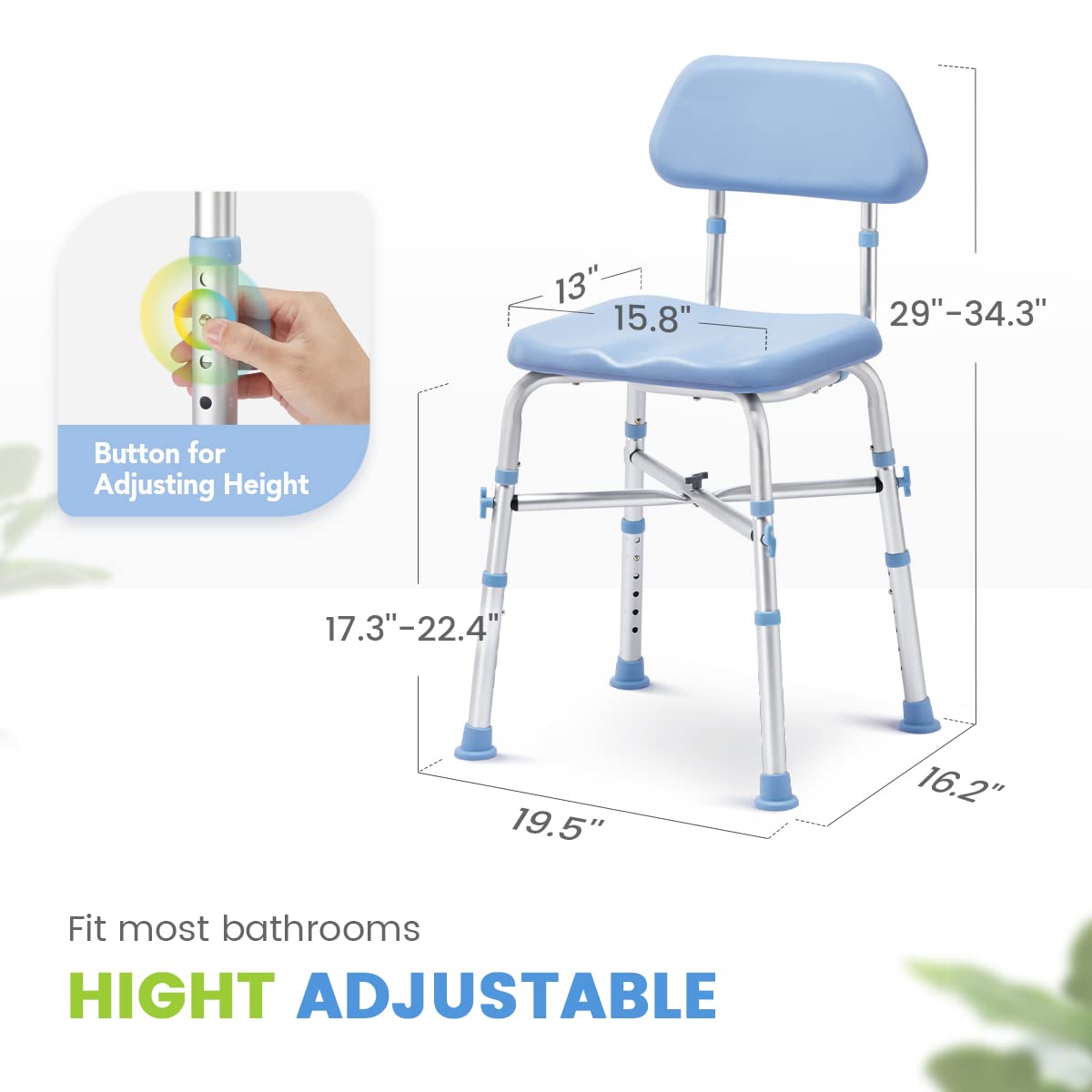 OasisSpace Heavy Duty Shower Chair with Back 500lbs, Padded Bathroom Chair for Inside Shower - Medical Tool-Free Anti Slip Shower Chair for Elderly, Senior, Handicap & Disabled