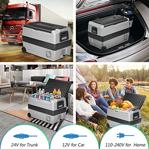 COSTWAY Car Refrigerator with Wheels, 53Quart Electric Cooler with APP