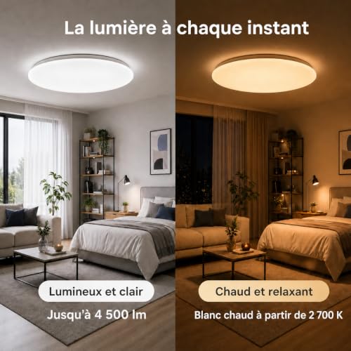 Yeelight LED Ceiling Light 60 cm, 4800LM RGBCW Smart Ceiling Light, Dimmable 2700K-6500K with RGB Separate, Quick Installation, 16M Colors Compatible with Alexa & Google, Application/Remote Control