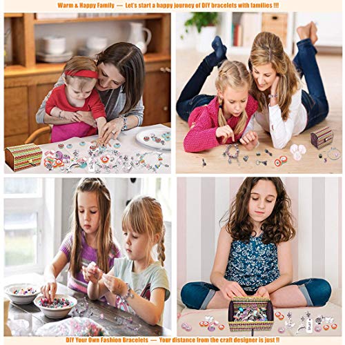 Bracelet Making Kit, 56pcs DIY Jewelry Making Kit with 3pc Silver Plated Bracelets Chains - Charm Bracelets for Girls Teen Kids, Great Christmas Birthday Welcome Handmade Craft Gift