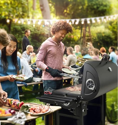 Asador de Carbon Portatil,Asadores Parrilla de Carne Carbon con Mesa Frontal Lateral para Especia Alimento Accesorios para Asador,Empotrable Parrilla para Asar 2 Capas,Gran Espacio para Cocinar Patio