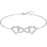 Fenthring Heart Bracelet Infinity Bracelets for Women Sterling Silver 925 Adjustable Love Infinity Heart Jewelry for Birthday