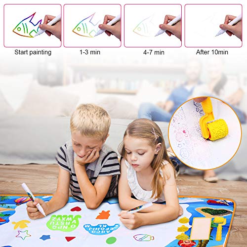 Aqua Doodle Mat X-Large Water Doodle Drawing Mat Kids Painting Writing Doodle Board Colors Aqua Magic Mat Educational Toys for Toddlers Boys Girls Kids 2 3 4 5 6-12 Year Old (blue large 40x28in) - Thumbnail 4
