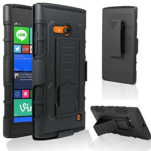 Nokia Lumia 730 Case,Nokia Lumia 735 Case,Telegaming Durable Black Impact Hard Hybrid Rugged Case Cover Holster Belt Clip Kickstand Skin For Nokia Lumia 730 Nokia Lumia 735