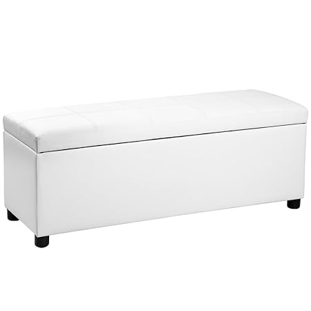 Corium Ottomane 119 x 38 x 45 cm Weiss Sitztruhe Polsterbank Sitzhocker Betthocker Truhe Bank