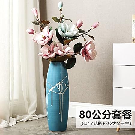 Artificial Flowers Blue 80cm Sjzgd Ceramic Floor Vase Living Room