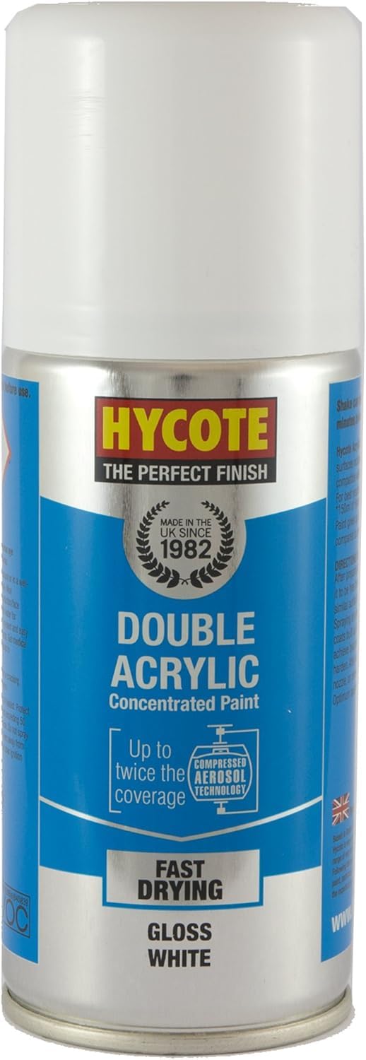 Hycote Double Acrylic Aerosol Car Spray Paint, Gloss White, 150 ml