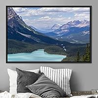 Framed Canvas Wall Art Calming Waters Aerial Cool Lake Landscape Multicolor Photography Realism Relax/Calm - 16x24 inches