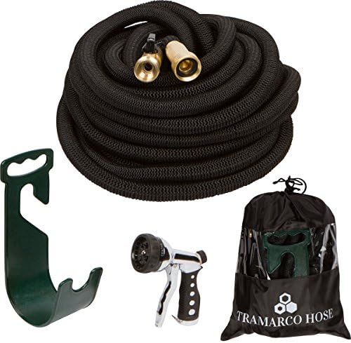 All New Improved 75 Ft Expanding Garden Hose, The Strongest Expandable Hose Triple Layer Latex Core, Solid Brass Fitting Shut Off Valve and Tough Polyester Fabric, Metal Sprayer and Plastic Holder
