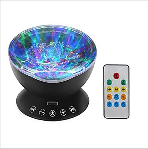 LED Projection Light,Remote Control Ocean Wave Projector Night Lamp with Music Player for Baby Children Nursery Adults Kids Party Christmas Gift(Black)