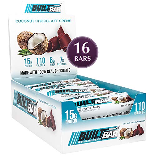 Built Bar - Coconut Chocolate Crème Protein Bar - High Protein - Low Calorie - Low Fat - High Fiber - Energy Snack Bar - 16/Box