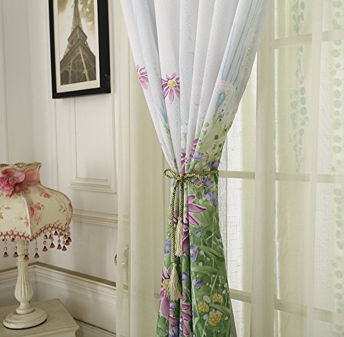 Thermal Insulated Grommet Blackout Curtains for Bedroom Flower And Grass Print 80 x 40 Inch Room Darkening Curtain (Colorful)