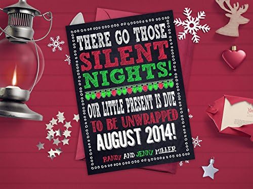 Christmas Pregnancy Announcements / There go those Silent Nights / Red, Green, Chalkboard / Pregnancy Reveal Idea / Digital or Printed Cards