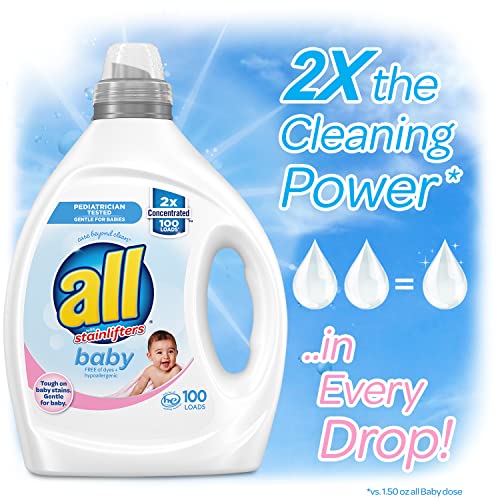 All Liquid Laundry Detergent, Gentle for Baby, Hypoallergenic & Free of Dyes, 2X Concentrated