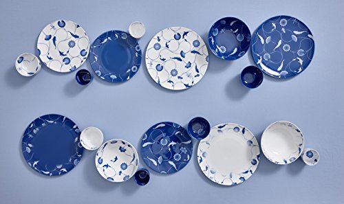 ZENS lifestyle Cups for Tea Coffee Set of 4 Bone China 10 Inch Dinnerware Set 8 OZ 230ML 2 White and 2 Blue Flower and Fish Gradient Pattern