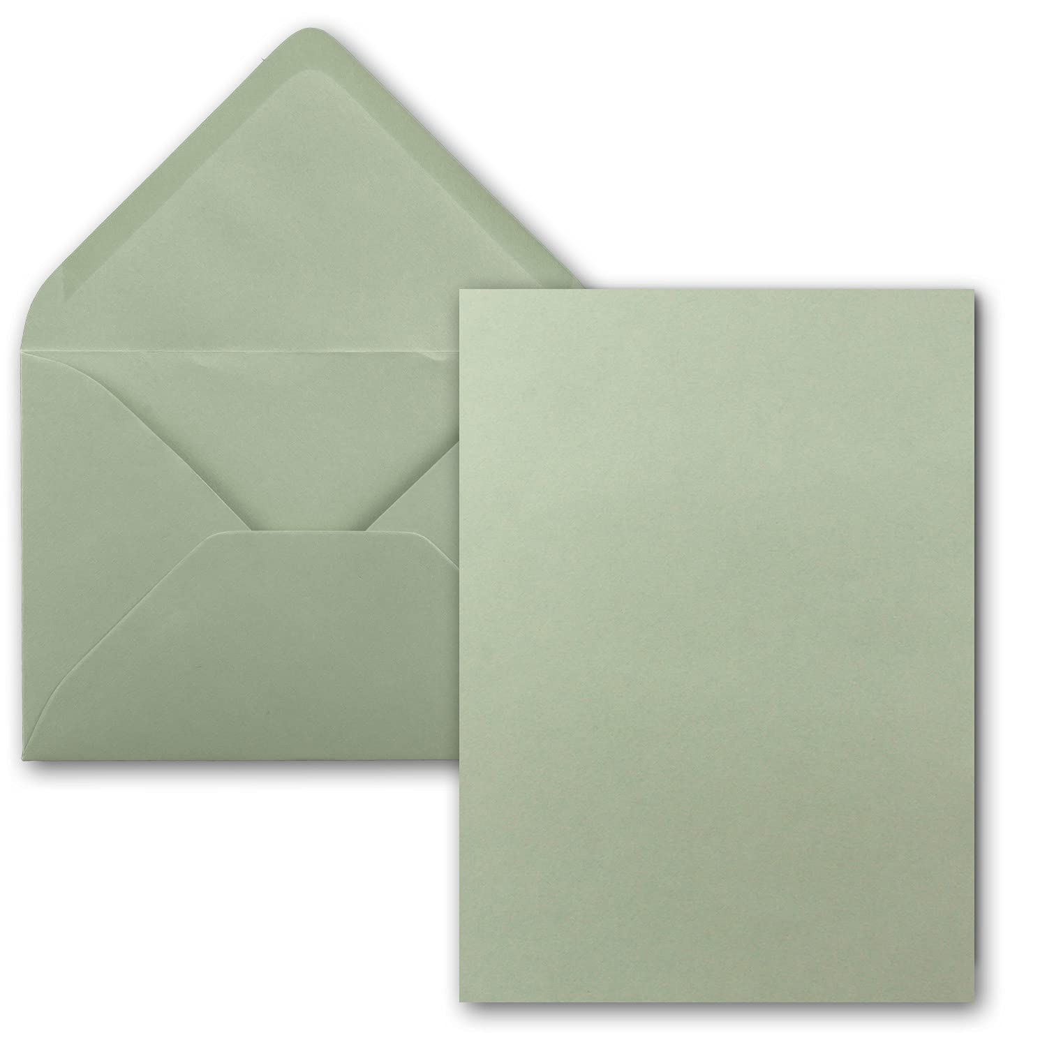 50x single card set with envelopes DIN A6 C6 in eucalyptus (green) - 14.8 x 10.5 cm - without fold