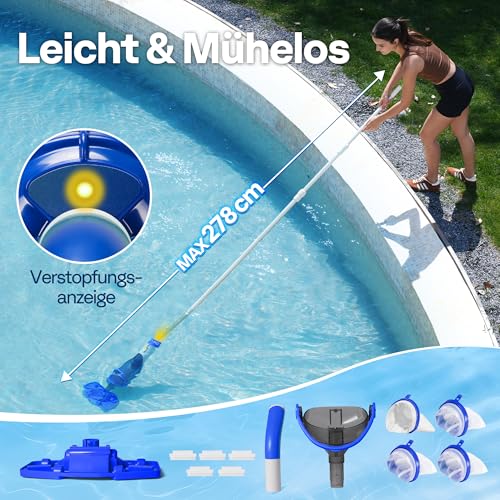 VIVOHOME 4200LPH Pool Vacuum Cleaner Battery with 278 cm Extension Pole Pool Vacuum Cleaner with 4 Filter Bags Portable Pool Cleaner with Operating Time up to 60 Minutes for Swimming Pools Hot Tubs