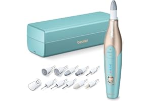 Beurer MP84 Professional Manicure & Pedicure Nail Drill Kit, 14-Piece Cordless Electric Nail File with 10 Attachments, LED Light, Adjustable Speed, Charging Storage Case