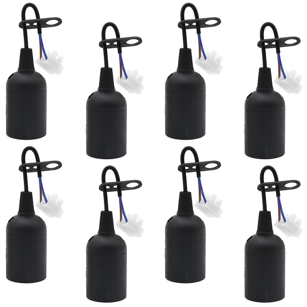 GOIYZTTR 8 Pieces E27 Lamp Socket Black E27 Light Bulb Socket Holder Vintage Screw Lamp Holder with Wire Suitable for Indoor DIY Light