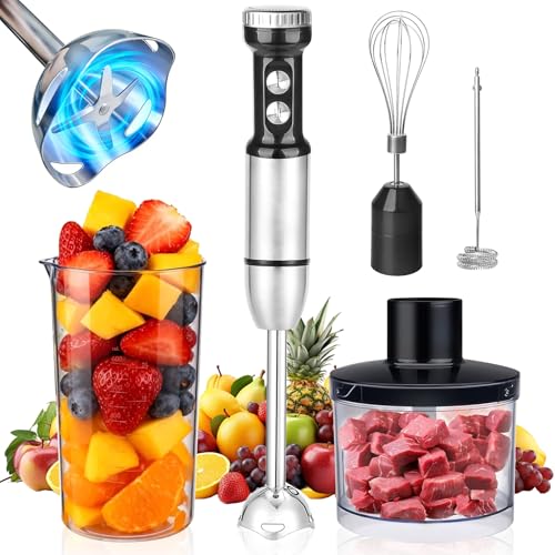 LEMONSEA Batidora de Inmersion 5 en 1 de acero inoxidable, Licuadora de Mano 1000W Batidora de Mano Multiusos de Alta Potencia, Incluye Tazón Picador y Accesorios para Batidos y Espumador de Leche